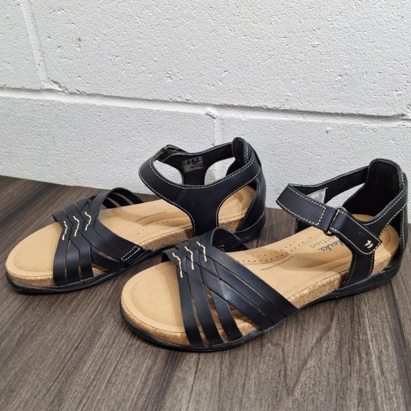 Clarks Roseville Cove Black Leather Strappy Comfort Sandals Women's Size 9M - Picture 3 of 8